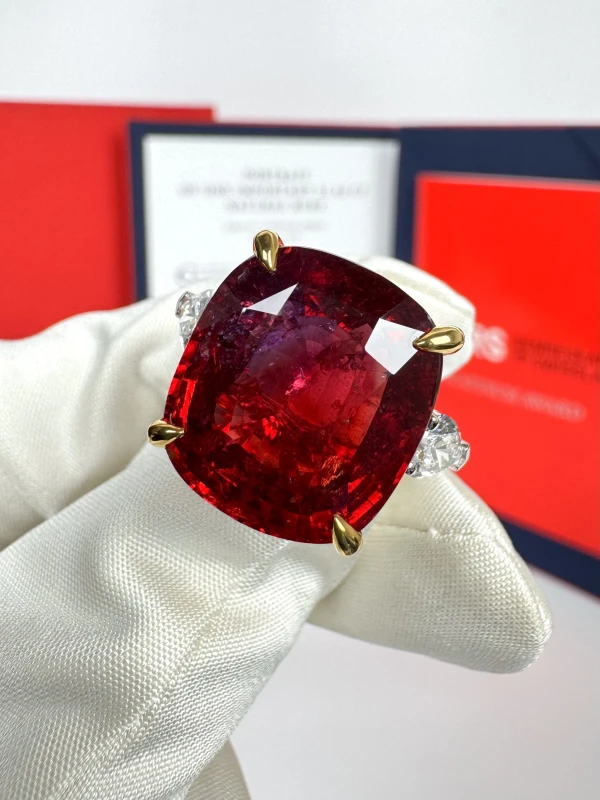 No name CUSHION RUBY 21.42 CT "VIVID RED" RING (GRS) RUBY 21.42 CT VIVID RED 2