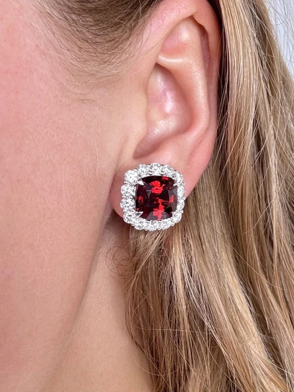 Earrings without a brand CUSHION SPINEL 5.14-4.92 CT DEEP ORANGY RED (BURMA) EARRINGS SP4.92-5.14CT 2