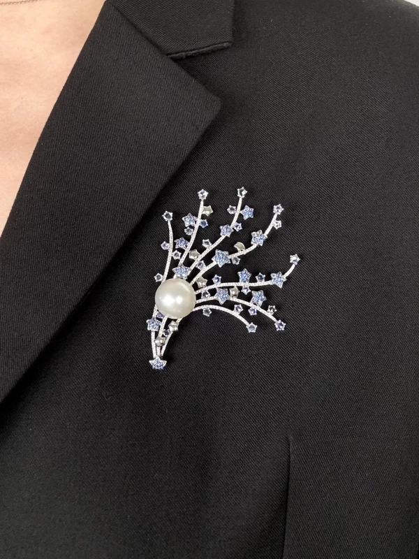 RalfDiamonds SAPPHIRES & DIAMOND, PEARL BROOCH, WHITE GOLD RD257 5