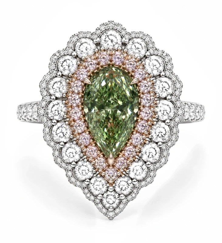 PEAR DIAMOND 1.01 CT NATURAL FANCY GRAYISH YELLOWISH GREEN/VS2 RING (SIZE 53) GIA