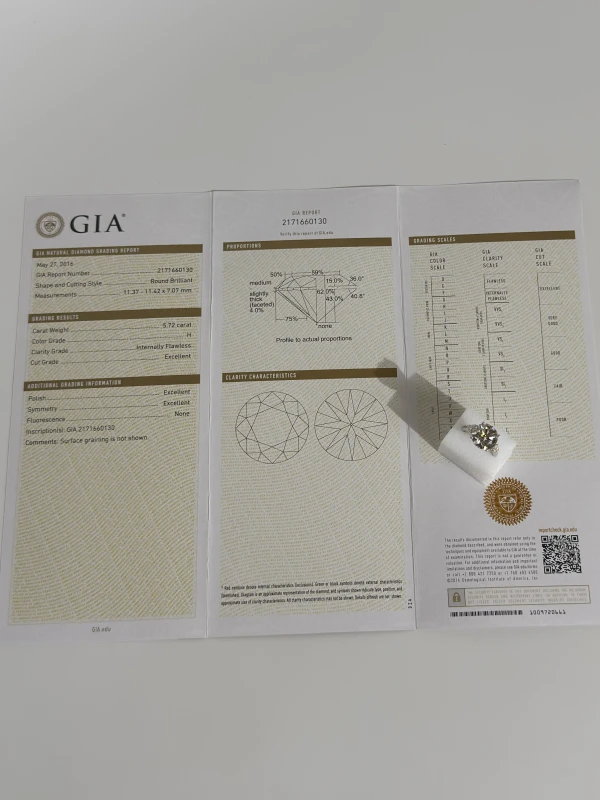 Earrings without a brand ROUND DIAMOND 5.02 CT H/IF EXEXEX RING (GIA) NN5.72 CT H/IF (GIA) 5