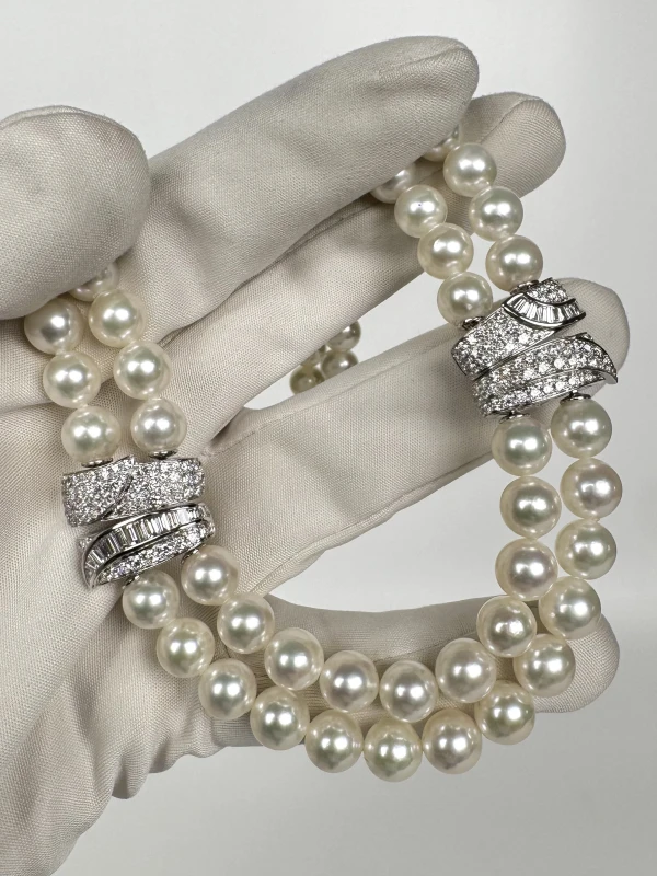 No name AKOYA PEARL 8.00-8.50 MM & DIAMONDS 4.12 CT NECKLACE P8-8.5MM 4