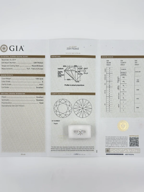 Earrings without a brand ROUND DIAMOND 3.00 CT E/VVS1 RING (SIZE 51) GIA EXEXEX nn3.00ct e/vvs1 6