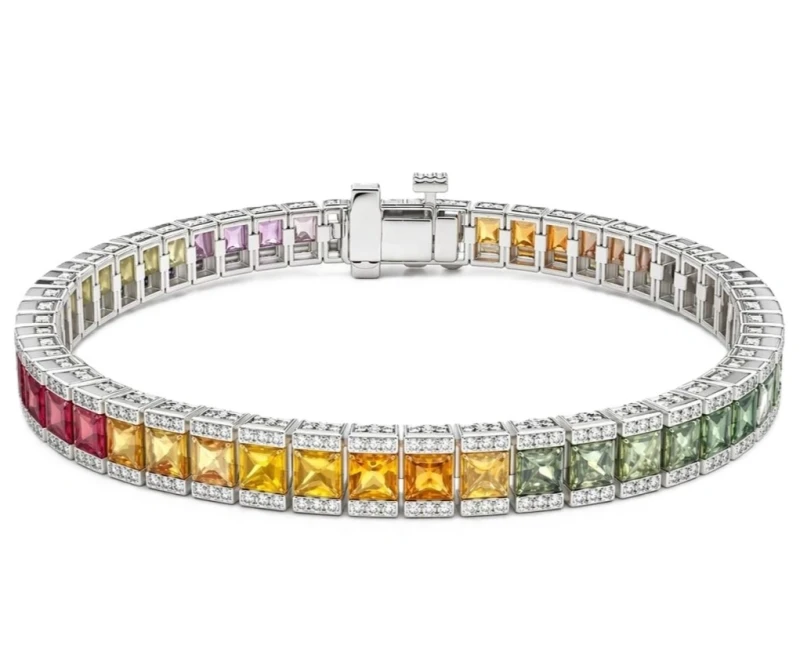 MULTICOLOR SAPPHIRE TENNIS BRACELET 10.78 CT  (SIZE 17)