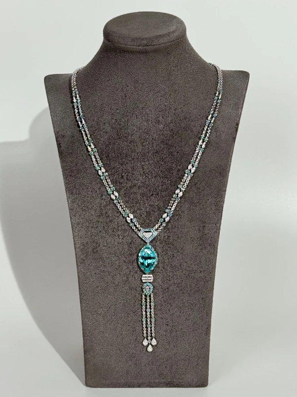 No name PARAIBA TOURMALINE 11.08 CT NEON GREENISH BLUE NECKLACE (AIGS) PARAIBA 11.08 CT 4