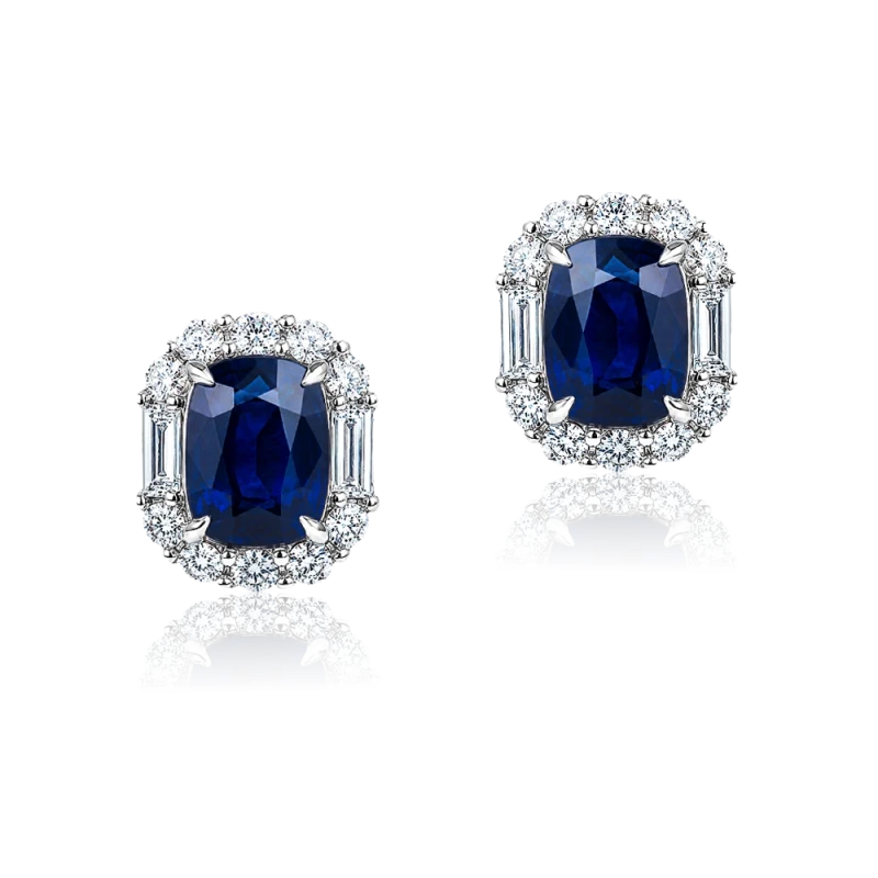 CUSHION SAPPHIRE 2.65 CT "ROYAL BLUE" EARRINGS