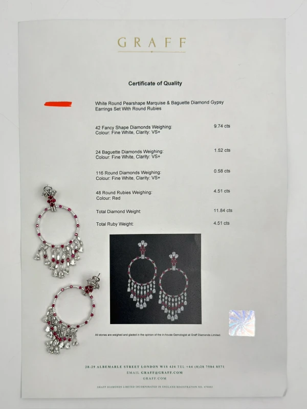 GRAFF GYPSY DIAMOND 11.84 CT & RUBY 4.51 CT EARRINGS RGE11.84 6