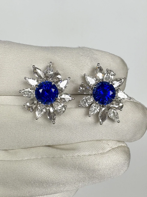 No name SAPPHIRE 2.11-2.05 CT ROYAL BLUE & DIAMONDS EARRINGS Sap 2.11-2.05 ct 4