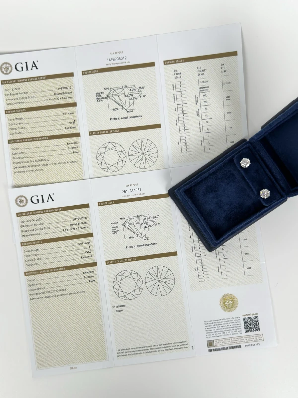 No name СЕРЬГИ-ПУСЕТЫ С БРИЛЛИАНТАМИ 3.01 - 3.01 CT F/VVS2 EXEXEX (GIA) NN3.01-3.01F/VVS 8