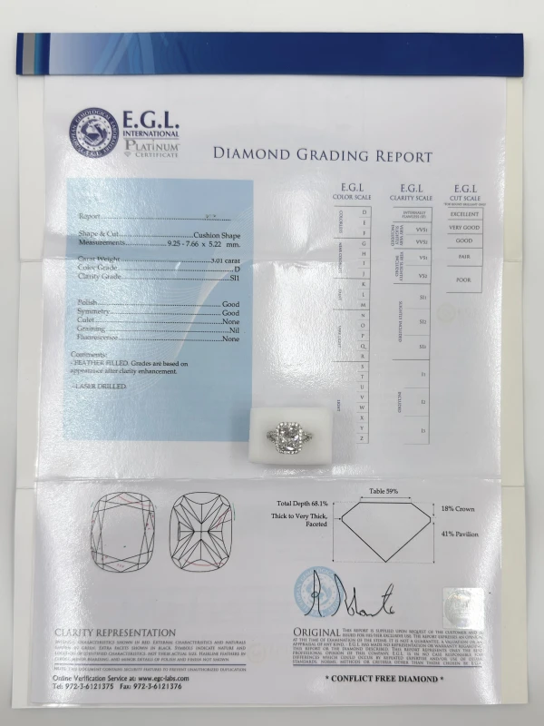 No name CUSHION DIAMOND 3.01 CT D/SI1 RING NN3.01D/SI 5