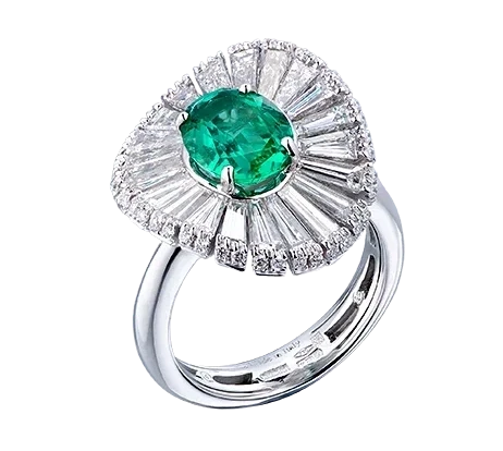 EMERALD 1.79 CT EMERALD&DIAMONDS RING (SIZE 53)