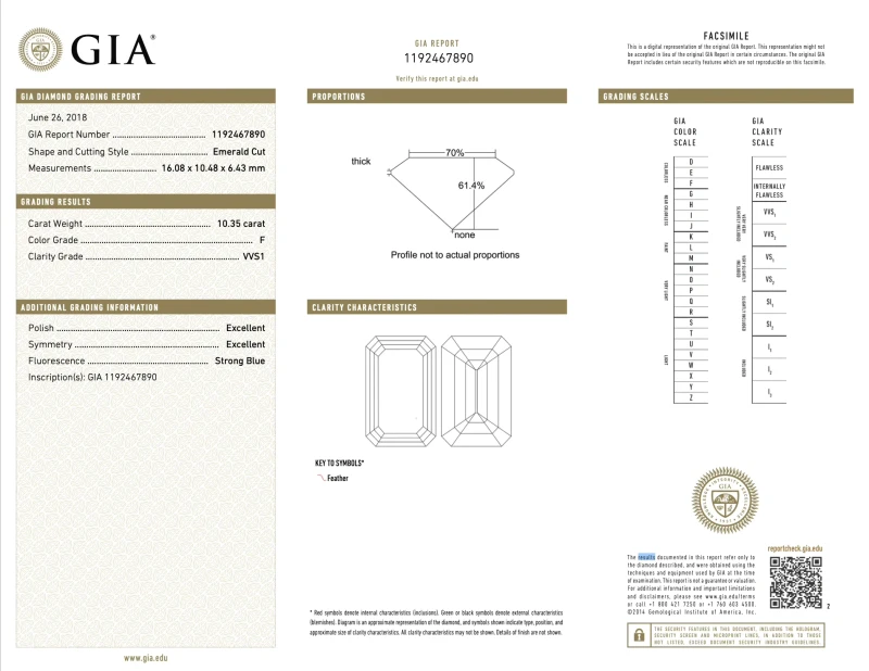 Earrings without a brand EMERALD DIAMOND  10.35 F/VVS1  RING 10.35 F/VVS1 2