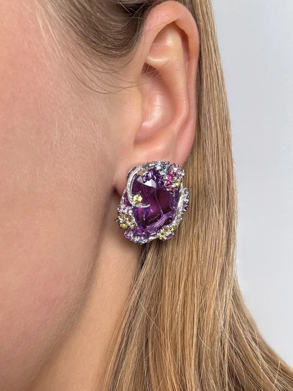 Earrings without a brand Amethyst & Multicolor sapphire set NN963123 5