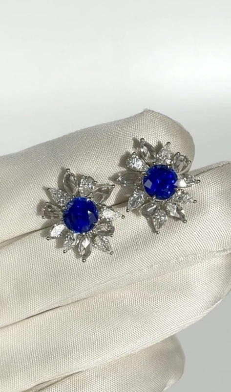 No name SAPPHIRE 2.11-2.05 CT ROYAL BLUE & DIAMONDS EARRINGS Sap 2.11-2.05 ct 6