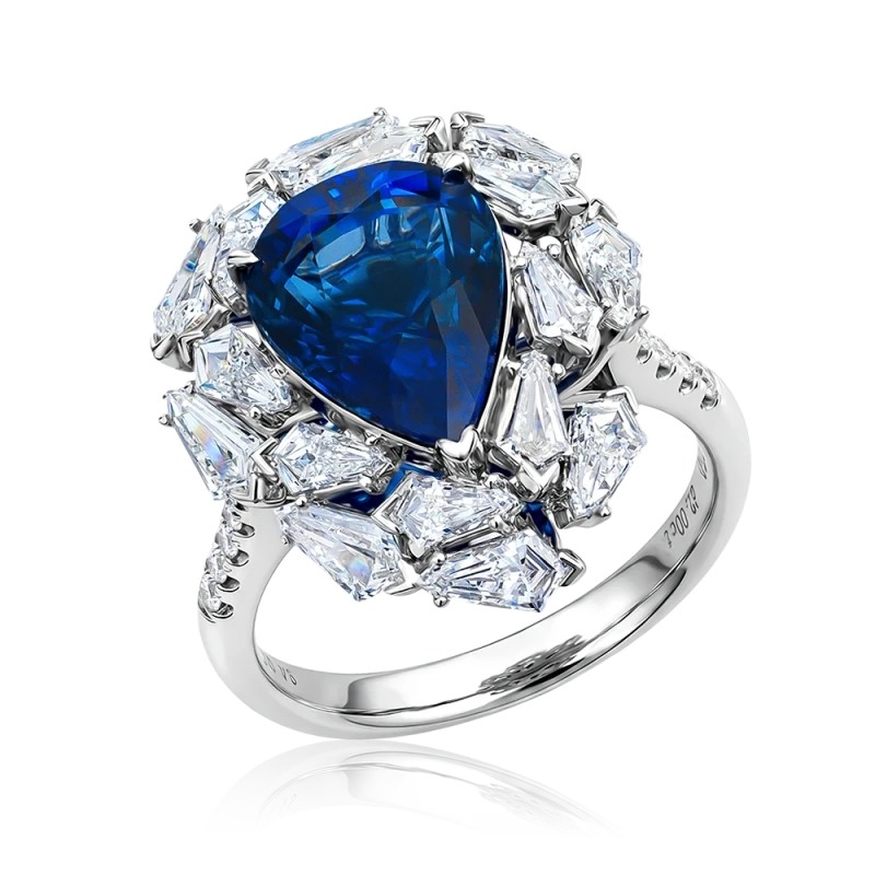 PEAR SAPPHIRE 4.6 CT "ROYAL BLUE" RING (GUILD)