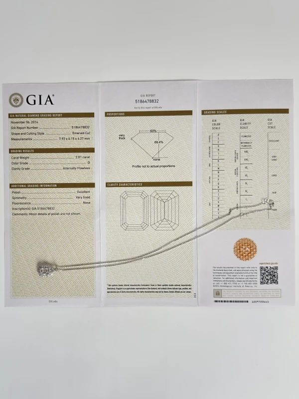 No name EMERALD CUT DIAMOND D/INTERNALLY FLAWLESS PENDANT (GIA) 518832 2.01 D/IF 4