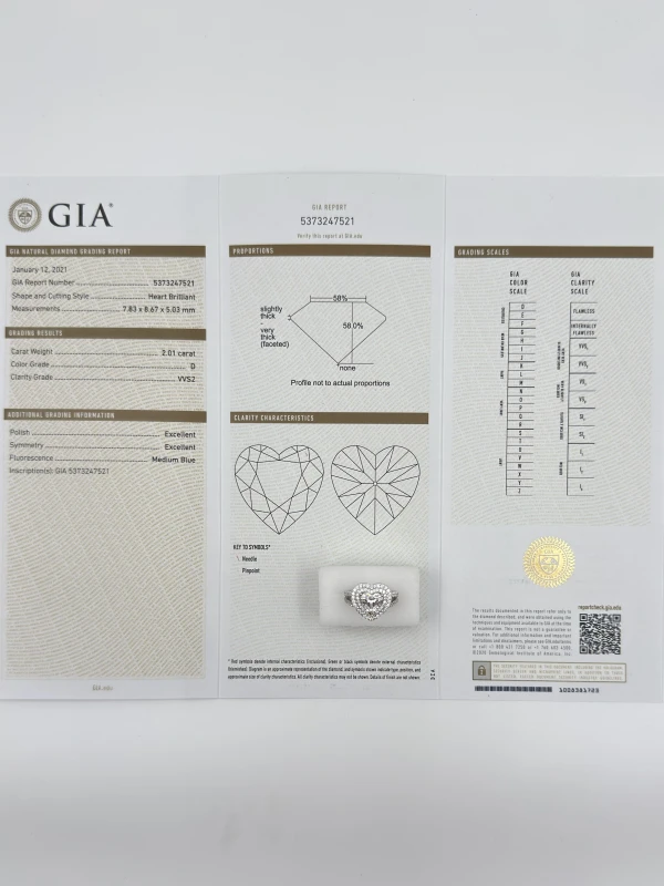 Earrings without a brand HEART DIAMOND 2.01 CT D/VVS2 RING (GIA) 5373-2.01ct 5