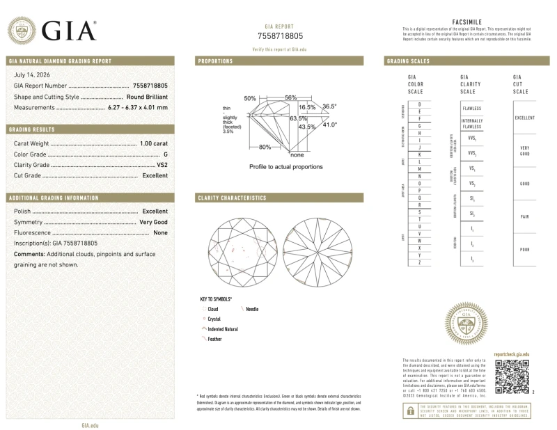 No name ROUND DIAMOND 1.00-1.00 CT G/VS2 EARRINGS (GIA) 755256-NN1.00-1.00 CT G/VS2 2