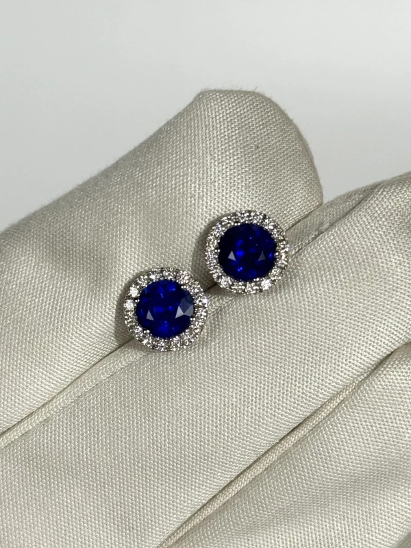 DeRosa ROUND SAPPHIRE EARRINGS 2.52 CT VIVID BLUE E450215 3