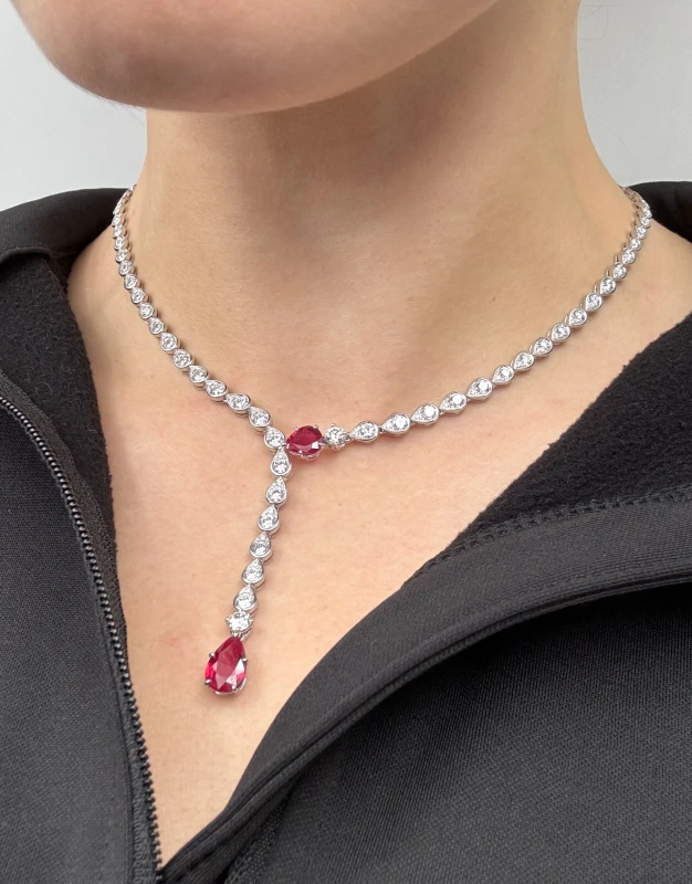 Earrings without a brand RUBY 3.40 CT & DIAMOND 7.05 CT NECKLACE NN-R3.40 2