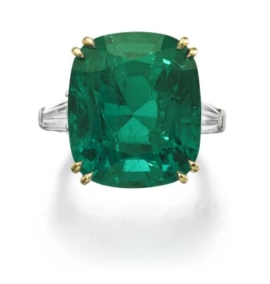 CUSHION EMERALD 10.73 CT VIVID GREEN RING (GRS)