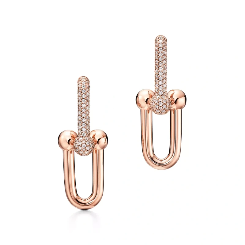 Tiffany HardWear Large Link Earrings in Rose Gold with Pavé Diamonds
