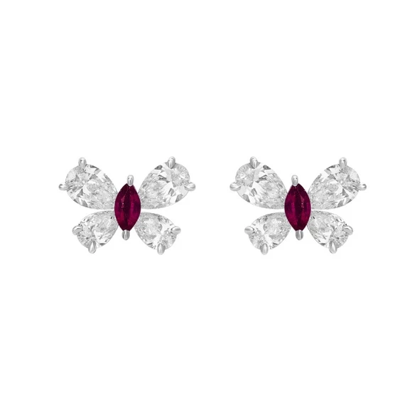 BUTTERFLY EARRINGS WITH RUBY AND DIAMONDS