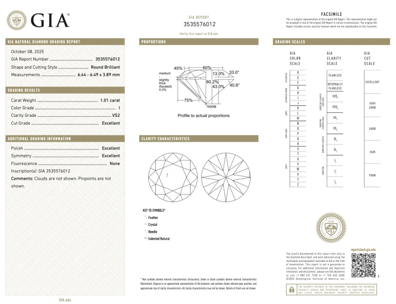 No name ROUND DIAMOND 1.01-1.01 CT I/VS2 EARRINGS (GIA) 012260 1.01-1.01ct I/VS2 2