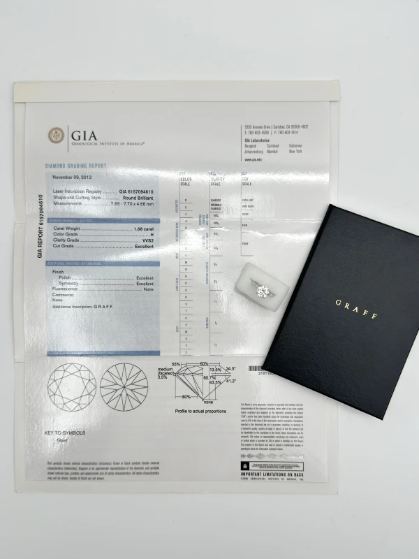 Graff ROUND DIAMOND 1.68 CT H/VVS2 RING (GIA) GR1.68 H/VVS2 4