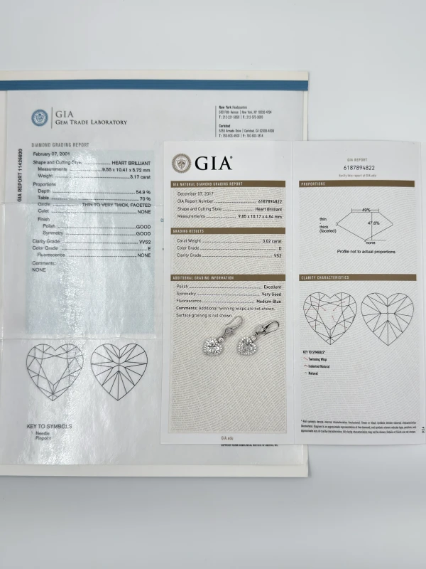 No name HEART DIAMOND 3.17-3.02 CT D-E/VVS2-VS2 EARRINGS (GIA) nn3.17-3.02ct 6