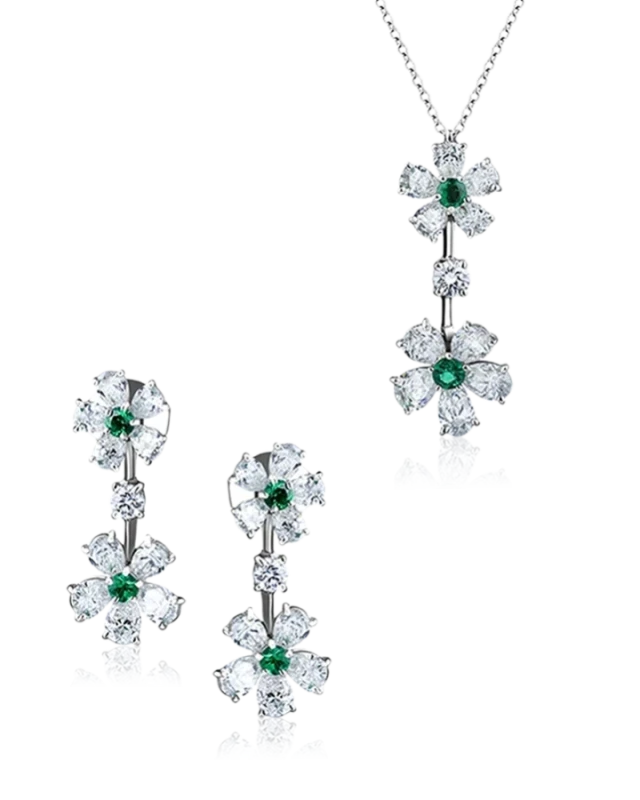 DOUBLE FLOWER EMERALD & DIAMOND SET