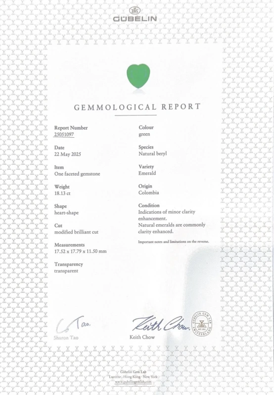 No name COLOMBIA EMERALD 18.13 CT VIVID GREEN RING (PLATINUM GRS, GUBELIN) EM 18.13CT 6