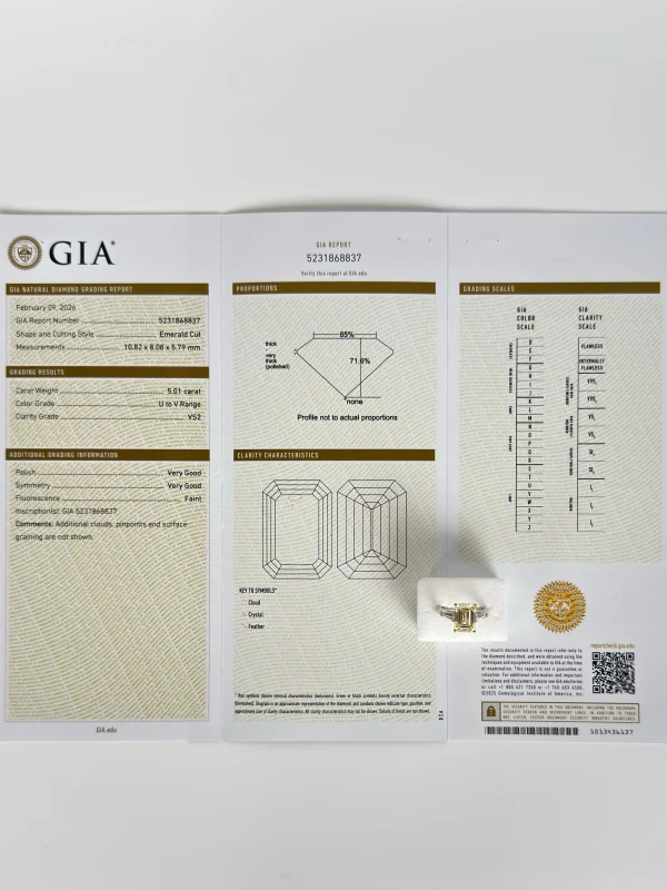 Earrings without a brand EMERALD CUT DIAMOND 5.01 CT U to V/VS2 RING (SIZE 51) GIA NN5.01CT U-V/VS2 6