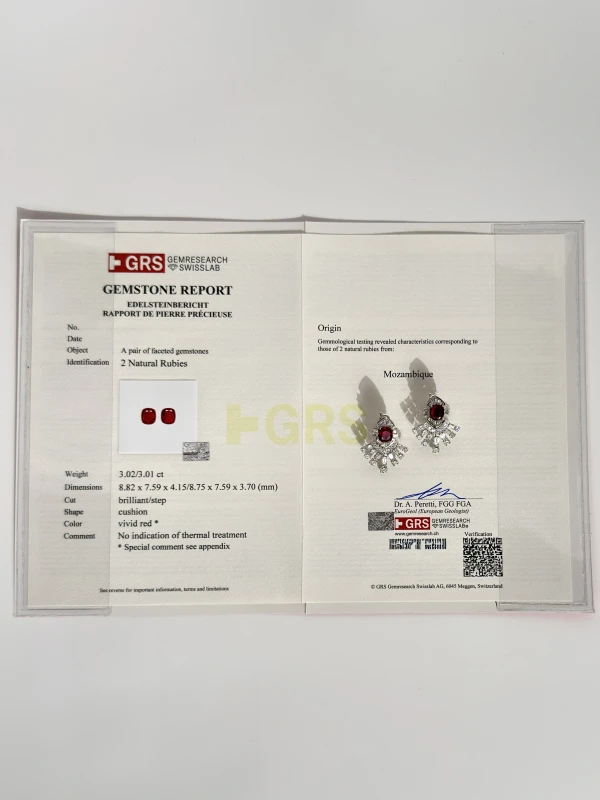 Earrings without a brand CUSHION RUBY 3.02-3.01 CT AND DIAMONDS EARRINGS nn3.01-3.02ctRUBY 6