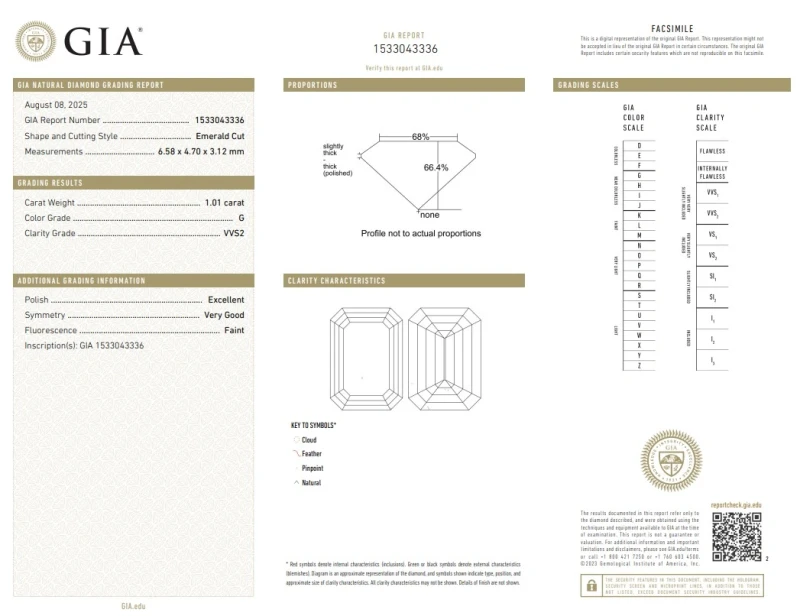 No name Emerald Shape Diamond 1.01 ct G/VVS2 ct Ring (SIZE 51) GIA 336-NN1.01 2