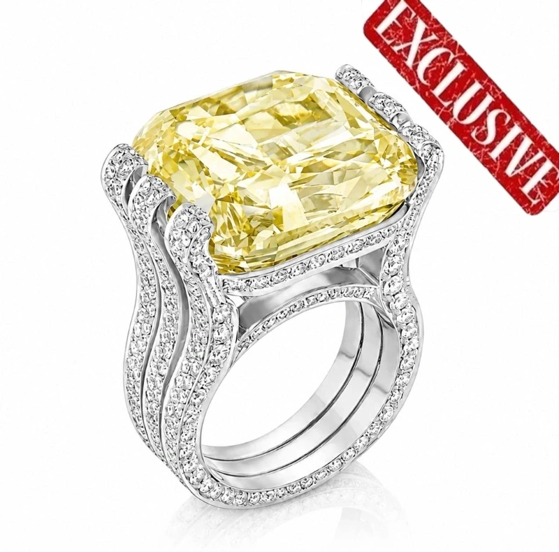 RADIANT DIAMOND 30.20 CT FANCY INTENSE YELLOW/VS2 RING (SIZE 51) GIA