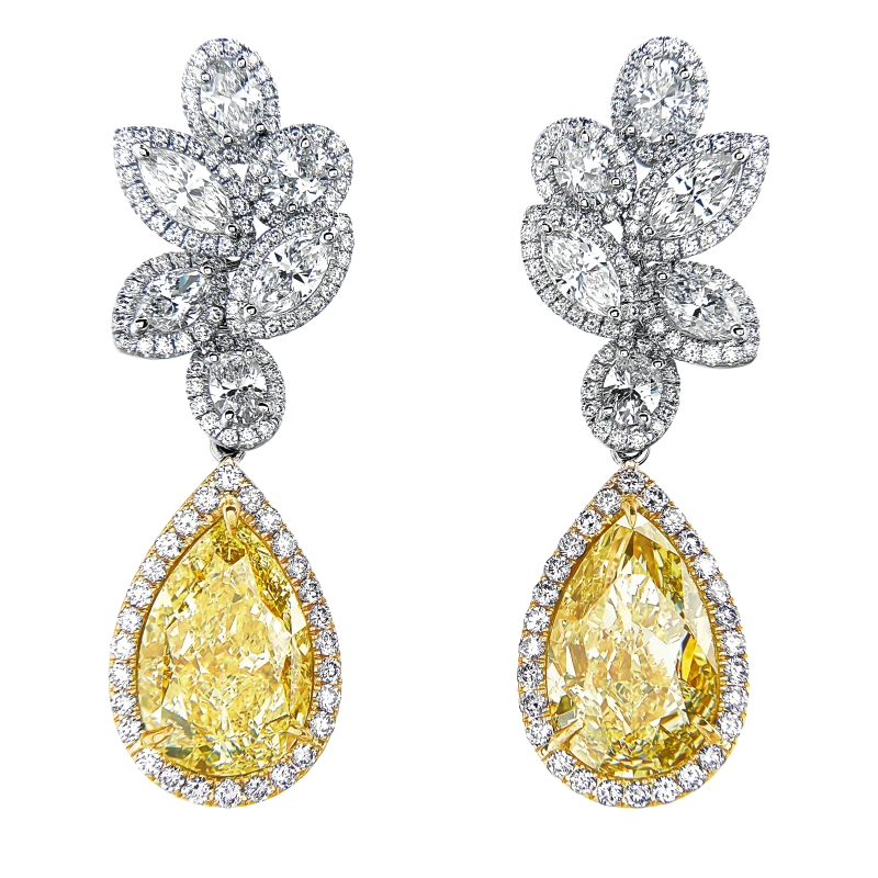 PEAR DIAMONDS 5.11-5.01 CT FANCY BROWNISH GREENISH YELLOW EARRINGS (GIA)