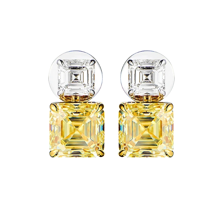 Earrings without a brand SQUARE EMERALD 6.34-6.21 CT FANCY YELLOW/VVS2-VS2 EARRINGS (GIA) NN6.34-6.21 CT FY/VVS-VS 1