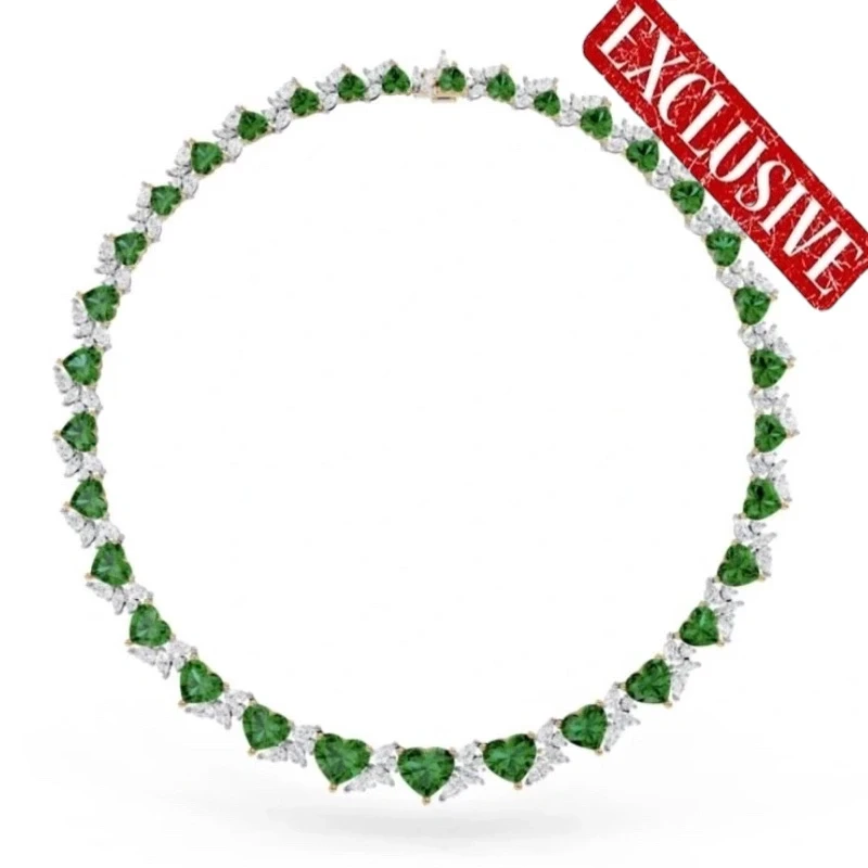 HEART EMERALD 52.26 CT VIVID GREEN RIVIERA NECKLACE (GRS, GUILD)