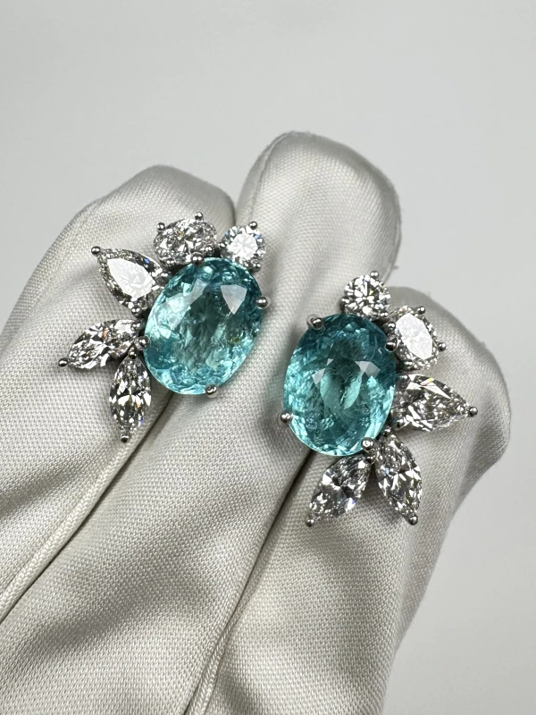 СЕРЬГИ NO NAME DIAMOND 4.68 CT AND PARAIBA  TOURMALINE 14.21 CT EARRINGS Paraiba earrings 14.21 ct 4