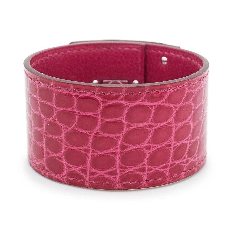 HERMES Hermes Kelly Diamond Fuchsia Crocodile Wide Cuff White Gold Bangle Bracelet (SIZE 15) Hermes1033 3