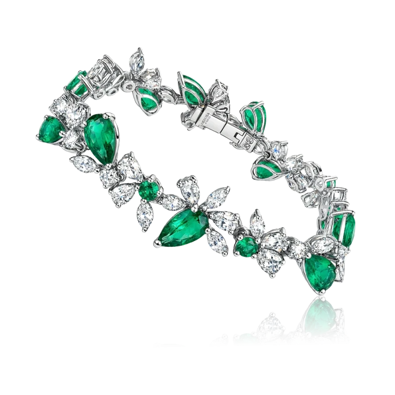 PEAR EMERALDS 4.77 CT VIVID GREEN BRACELET (ZAMBIA)