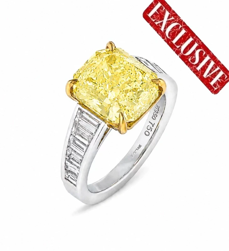 RADIANT DIAMOND 5.13 CT FANCY INTENSE YELLOW/INTERNALLY FLAWLESS RING (GIA)
