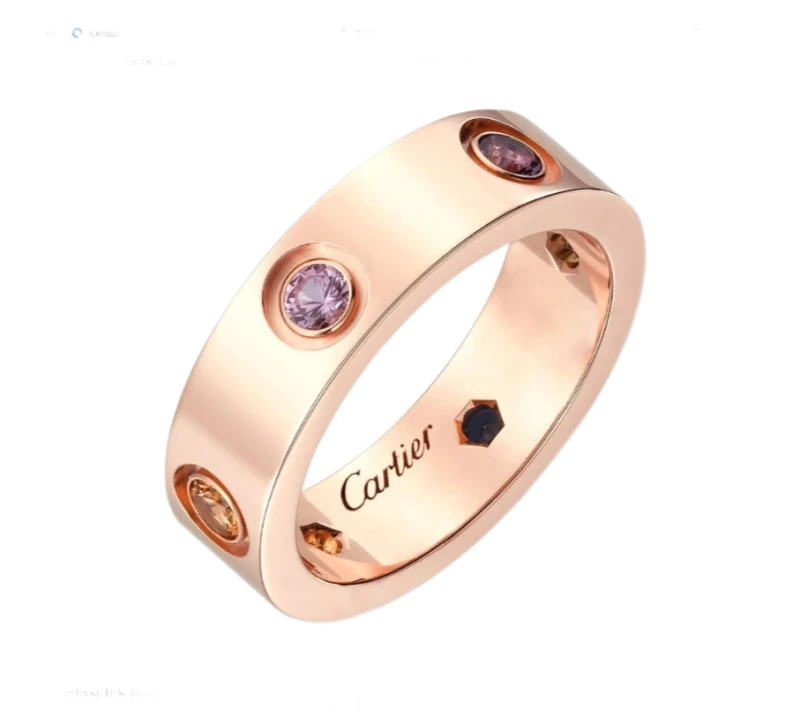 LOVE RING, PINK GOLD, SAPPHIRES, GARNETS, AMETHYSTS (SIZE 52)