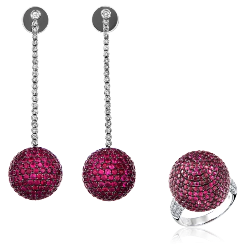 Earrings without a brand RUBY 8.99 CT & DIAMOND SET nnRUBY G/VS+ 1
