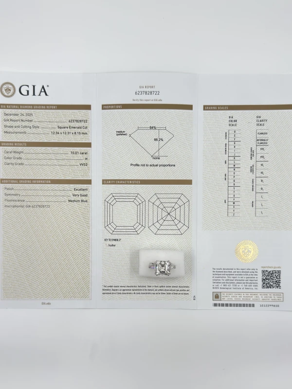 Earrings without a brand ASSCHER DIAMOND 10.01 CT H/VVS2 RING (SIZE 51) GIA NN10.01 CT H/VVS2 6