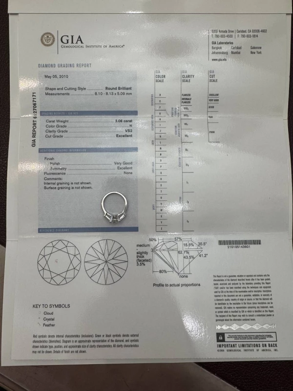 СЕРЬГИ NO NAME КОЛЬЦО С БРИЛЛИАНТОМ 2.06 CT H/VS2 2.06 CT H/VS2 7