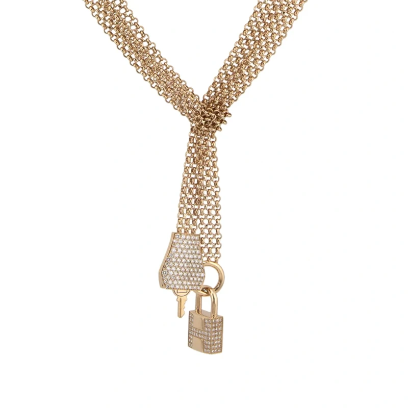 Hermès KELLY CLOCHETTE DIAMOND PAVE NECKLACE IN ROSE GOLD 220264B 00 2