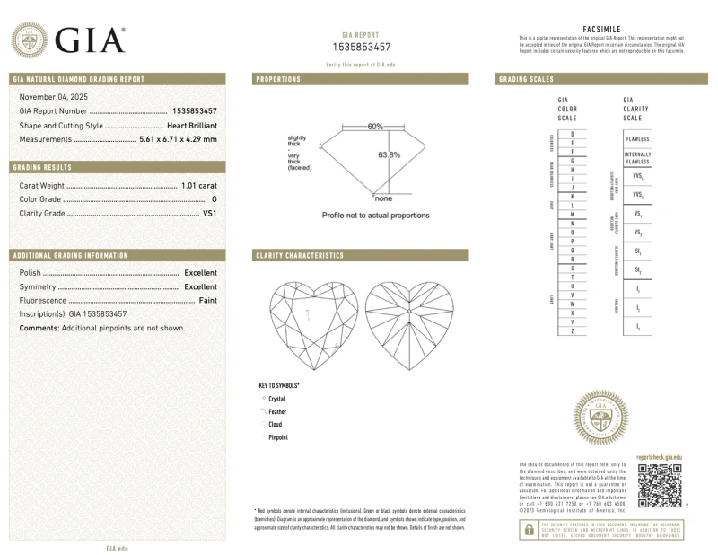 Earrings without a brand HEART DIAMOND 1.01-1.01 CT G/VS1 EARRINGS (GIA) NN1.01-1.01 G/VS1 4