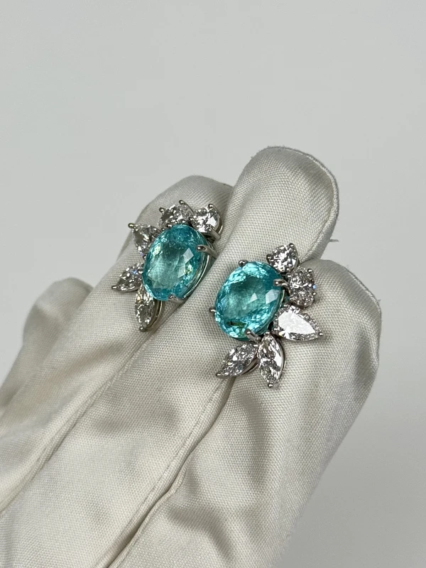 СЕРЬГИ NO NAME DIAMOND 4.68 CT AND PARAIBA  TOURMALINE 14.21 CT EARRINGS Paraiba earrings 14.21 ct 3